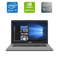 Ігровий ноутбук Asus VivoBook Pro N705UDR / 17.3" (1920x1080) IPS / Intel Core i7-8550U (4 (8) ядра по 1.8 - 4.0 GHz) / 16 GB DDR4 / 256 GB SSD + 256 GB SSD / nVidia GeForce GTX 1050, 4 GB GDDR5, 128-bit / WebCam