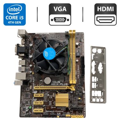 Комплект: Материнська плата Asus H81M-Plus / Intel Core i5-4570 (4 ядра по 3.2 - 3.6 GHz) / Socket LGA 1150 / Задня заглушка