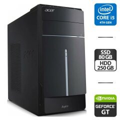 Компьютер Acer Aspire TC-605 Tower / Intel Core i5-4460 (4 ядра по 3.2 - 3.4 GHz) / 8 GB DDR3 / 80 GB SSD + 250 GB HDD / nVidia GeForce GT 705, 1 GB GDDR3, 64-bit / DVD-ROM