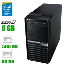 Компьютер Acer Veriton M4630G Tower / Intel Core i7-4770 (4 (8) ядра по 3.4 - 3.9 GHz) / 8 GB DDR3 / 80 GB SSD + 500 GB HDD / Radeon HD5450 1 GB / HDMI, DVI, VGA