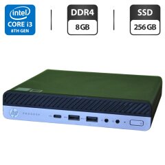 Неттоп HP ProDesk 600 G4 Desktop Mini USFF / Intel Core i3-8100T (4 ядра по 3.1 GHz) / 8 GB DDR4 / 256 GB SSD M.2 / Intel UHD Graphics 630 / Windows 11 Pro + Блок живлення / Кабель з DisplayPort на VGA