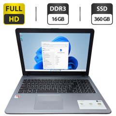 Ноутбук Б-клас Asus VivoBook A540B / 15.6" (1920x1080) TN / AMD A9-9425 (2 ядра по 3.1 - 3.7 GHz) / 16 GB DDR3 / 360 GB SSD / AMD Radeon R5 Graphics / WebCam