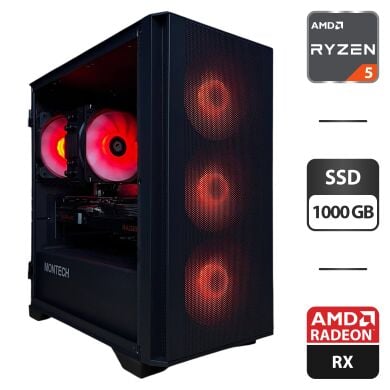 Збірка під замовлення: ігровий ПК Montech Air 100 ARGB Tower / AMD Ryzen 5 7500F (6 (12) ядер по 3.7 - 5.0 GHz) / 16 GB DDR5 / 1000 GB SSD M.2 / AMD Radeon RX 6800, 16 GB GDDR6, 256-bit / 750W