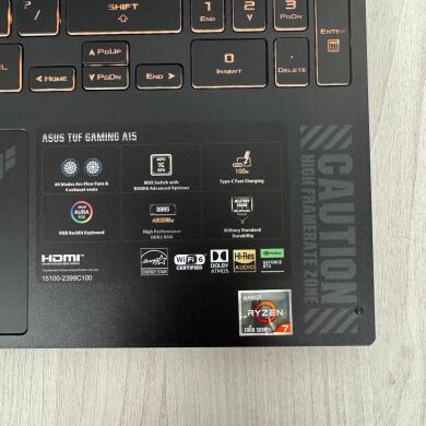 Игровой ноутбук Asus TUF Gaming A15 FA507NV / 15.6" (1920x1080) IPS / AMD Ryzen 7 7735HS (8 (16) ядер по 3.2 - 4.75 GHz) / 16 GB DDR5 / 1000 GB SSD NVMe / nVidia GeForce RTX 4060, 8 GB GDDR6, 128-bit / WebCam