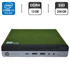 Неттоп HP ProDesk 600 G4 Desktop Mini USFF / Intel Core i3-8100T (4 ядра по 3.1 GHz) / 12 GB DDR4 / 256 GB SSD M.2 / Intel UHD Graphics 630 / Windows 11 Pro + Блок живлення / Кабель з DisplayPort на VGA