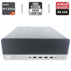 Компьютер HP EliteDesk 705 G4 SFF / AMD Ryzen 5 Pro 2400G (4 (8) ядра по 3.6 - 3.9 GHz) / 16 GB DDR4 / 512 GB SSD + 1000 GB HDD / AMD Radeon RX 550, 4 GB GDDR5, 128-bit