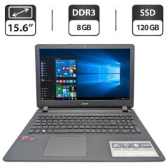 Ноутбук Acer Aspire ES1-523 / 15.6" (1366x768) TN / AMD A4-7210 (4 ядра по 1.8 - 2.2 GHz) / 8 GB DDR3 / 120 GB SSD / AMD Radeon R3 Graphics / WebCam / DVD-ROM