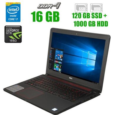 Игровой ноутбук Dell Inspiron 15 Gaming 5577 / 15.6" (1920x1080) TN / Intel Core i7-7700HQ (4 (8) ядра по 2.8 - 3.8 GHz) / 16 GB DDR4 / 120 GB SSD + 1000 GB HDD / NVIDIA GeForce GTX 1050, 4 GB GDDR5, 128-bit / WebCam 