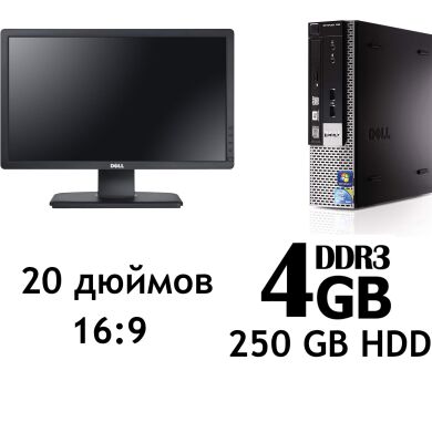 Dell Optiplex 780 USFF / Intel Core 2 Duo E7500 (2 ядра по 2.93GHz) / 4GB DDR3 / 250GB HDD + Монитор Dell P2012Ht / 20' / 16:9