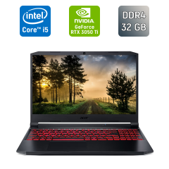 Игровой ноутбук Б-класс Acer Nitro 5 AN515-57 / 15.6" (1920x1080) IPS / Intel Core i5-11400H (6 (12) ядер по 2.7 - 4.5 GHz) / 32 GB DDR4 / 512 GB SSD / nVidia GeForce RTX 3050 Ti, 4 GB GDDR6, 128-bit / HDMI / WebCam