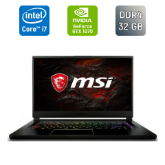 Игровой ноутбук Б-класс MSI GS 65 Stealth Thin 8 RE / 15.6" (1920x1080) IPS / Intel Core i7-8750H (6 (12) ядер по 2.2 - 4.1 GHz) / 32 GB DDR4 / 512 GB SSD / nVidia GeForce GTX 1070, 8 GB GDDR5, 256-bit / WebCam / Windows 10