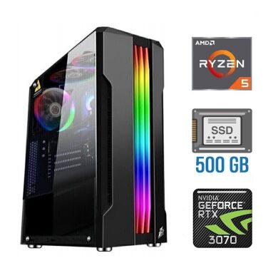 Игровой ПК Tower / AMD Ryzen 5 4500 (6 (12) ядер по 3.6 - 4.1 GHz) / 16 GB DDR4 / 500 GB SSD / nVidia GeForce RTX 3070, 8 GB GDDR6, 256-bit / 600W