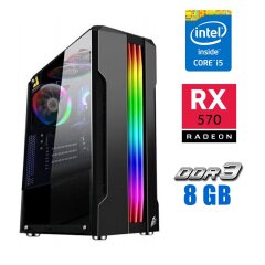 Игровой ПК Tower NEW / Intel Core i5-3470 (4 ядра по 3.2 - 3.6 GHz) / 8 GB DDR3 / 240 GB SSD NEW + 500 GB HDD / AMD Radeon RX 570, 4 GB GDDR5, 256-bit / 500W NEW 