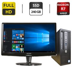Комплект ПК: HP ProDesk 400 G3 SFF / Intel Core i5-6500 (4 ядра по 3.2 - 3.6 GHz) / 8 GB DDR4 / 240 GB SSD / AMD Radeon R7 430, 2 GB GDDR5, 64-bit / DVD-ROM + Монитор Hanns.G HZ221DPB / 22" (1680x1050) TN + Кабели, переходник c DVI на DisplayPort
