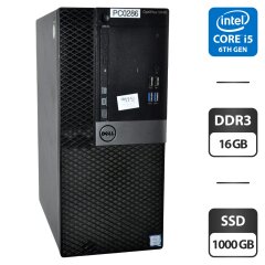 Компьютер Dell OptiPlex 5040 Tower / Intel Core i5-6500 (4 ядра по 3.2 - 3.6 GHz) / 16 GB DDR3 / 1000 GB SSD / Intel HD Graphics 530 / DVD-ROM / Windows 11 Pro