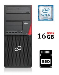 Компьютер Fujitsu Esprimo P756 E90+ Tower / Intel Core i3-6100 (2 (4) ядра по 3.7 GHz) / 16 GB DDR4 / 240 GB SSD / Intel HD Graphics 530 / 280W / DVD-ROM / DisplayPort