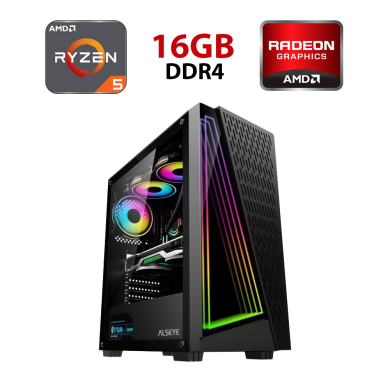 Новий ігровий ПК Hunter Alseye X3-B Tower / AMD Ryzen 5 5500 (6 (12) ядер по 3.6 - 4.2 GHz) / 16 GB DDR4 / 480 GB SSD / AMD Radeon RX 6600, 8 GB GDDR6, 128-bit
