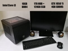 Thermaltake MicroATX / Intel Core i3-7100 (2 (4) ядра по 3.9GHz) / 16GB DDR4 / 1TB HDD + 120GB SSD / Zotac GeForce GTX 1050 Ti 4GB GDDR5 / БП 500W + монітор HP 22cwa / 1920x1080 + бездротові миша, клавіатура + колонки
