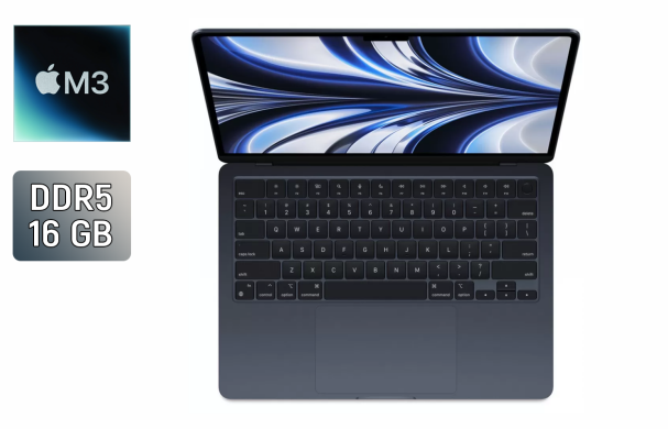 Ультрабук Apple MacBook Air 15 (2024) / 15.3" (2880x1864) IPS / Apple M3 (8 ядер по 2.75 – 4.05 GHz) / 16 GB DDR5 / 512 GB SSD / Apple M3 Graphics / WebCam / True Tone / TouchID / Midnight Ультрабук Apple MacBook Air 15 (2024) / 15.3" (2880x1864) IPS / Apple M3 (8 ядер по 2.75 – 4.05 GHz) / 16 GB DDR5 / 512 GB SSD / Apple M3 Graphics / WebCam / True Tone / TouchID / Midnight