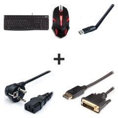 Нова мишка та клавіатура + Кабель живлення + Кабель DVI + Перехідник DisplayPort + Wi-Fi USB адаптер