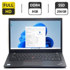 Ноутбук Б-класс Lenovo ThinkPad T460s / 14" (1920x1080) IPS / Intel Core i5-6200U (2 (4) ядра по 2.3 - 2.8 GHz) / 8 GB DDR4 / 256 GB SSD / Intel HD Graphics 520 / WebCam / HDMI / Два АКБ