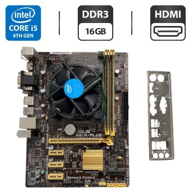 Комплект: Материнська плата Asus H81M-Plus / Intel Core i5-4570 (4 ядра по 3.2 - 3.6 GHz) / 16 GB DDR3 / Socket LGA 1150 / Задня заглушка
