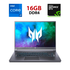 Ігровий ноутбук Acer Predator Triton 500 PT516-51S-76M0 / 16" (2560x1600) IPS / Intel Core i7-11800H (8 (16) ядер по 2.3 - 4.6 GHz) / 16 GB DDR4 / 480 GB SSD / nVidia GeForce RTX 3060, 6 GB GDDR6, 192-bit / WebCam
