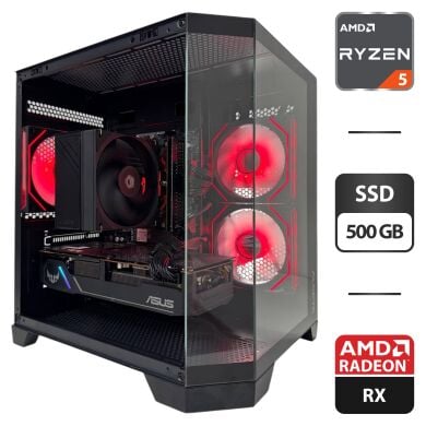 Ігровий ПК Qube Crystal ARGB Black Tower / AMD Ryzen 5 5500 (6 (12) ядер по 3.6 - 4.2 GHz) / 16 GB DDR4 / 500 GB SSD / AMD Radeon RX 5700, 8 GB GDDR6, 256-bit