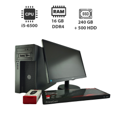 Комплект ПК: Dell Precision 3620 MT / Intel Core i5-6500 (4 ядра по 3.2 - 3.6 GHz) / 16 GB DDR4 / 240 GB SSD + 500 HDD / Intel HD Graphics 530 + Монитор 24" (1920x1080) TN / HDMI, DP / Різні бренди + Клавіатура та миша