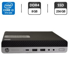 Неттоп Б-клас HP ProDesk 600 G5 Mini USFF / Intel Core i3-9100T (4 ядра по 3.1 - 3.7 GHz) / 8 GB DDR4 / 256 GB SSD M.2 / Intel UHD Graphics 630 / Windows 11 Pro / Блок живлення