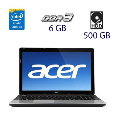 Ноутбук Acer Aspire E1-571G / 15.6" (1366x768) TN LED / Intel Core i3-2348M (2 (4) ядра по 2.3 GHz) / 6 GB DDR3 / 500 GB HDD / nVidia GeForce GT 710, 1 GB DDR3, 64-bit / DVD-RW / USB 3.0 / HDMI