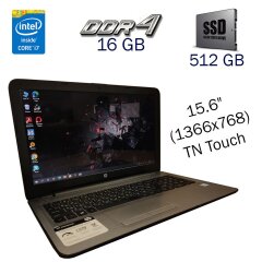 Ноутбук Б-клас HP 15-AY122CL / 15.6" (1366x768) TN Touch / Intel Core i7-7500U (2 (4) ядра по 2.7 - 3.5 GHz) / 16 GB DDR4 / 512 GB SSD / Intel HD Graphics 620 / WebCam / Windows 10 PRO Lic