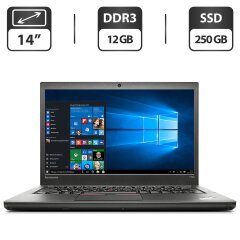 Ноутбук Б-класс Lenovo ThinkPad T450s / 14" (1600x900) TN / Intel Core i7-5600U (2 (4) ядра по 2.6 - 3.2 GHz) / 12 GB DDR3 / 250 GB SSD / Intel HD Graphics 5500 / WebCam / VGA / Windows 10 Pro / Два АКБ (одна усилена)