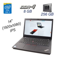 Ультрабук Lenovo ThinkPad L480 / 14" (1366x768) TN / Intel Core i5-8250U (4 (8) ядра по 1.6 - 3.4 GHz) / 8 GB DDR4 / 256 GB SSD / Intel UHD Graphics 620 / WebCam / HDMI / Windows 10 Pro
