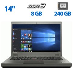 Ноутбук Lenovo ThinkPad T440p / 14" (1600x900) TN / Intel Core i5-4300M (2 (4) ядра по 2.6 - 3.3 GHz) / 8 GB DDR3 / 240 GB SSD / Intel HD Graphics 4600 / WebCam / DVD-ROM / VGA / Windows 10 Pro