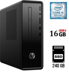 ПК Б-клас HP Slim 290-p0001ng SFF / Intel Core i5-8400 (6 ядер по 2.8 - 3.8 GHz) / 16 GB DDR4 / 240 GB SSD / Intel UHD Graphics 630 / 180W / DVD-RW / USB 3.1 / HDMI / VGA / COM port
