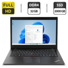 Ультрабук Lenovo ThinkPad L480 / 14" (1920x1080) IPS / Intel Core i7-8550U (4 (8) ядра по 1.8 - 4.0 GHz) / 32 GB DDR4 / 2000 GB SSD / Intel UHD Graphics 620 / WebCam / HDMI / Windows 11 Pro