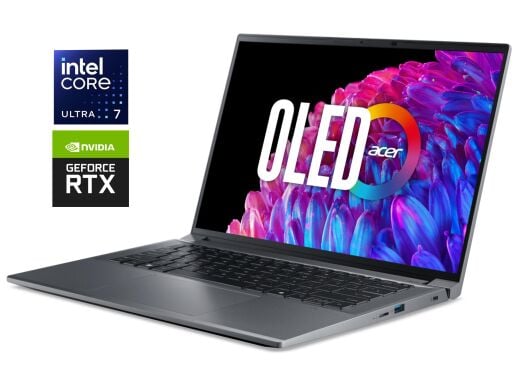 Игровой ноутбук Б-класс Acer Swift X 14 SFX14-72G / 14.5" (2880x1800) OLED / Intel Core Ultra 7 155H (16 (22) ядер по 3.8 - 4.8 GHz) / 16 GB DDR5 / 1000 GB SSD NVMe / nVidia GeForce RTX 4060, 8 GB GDDR6, 128-bit / WebCam