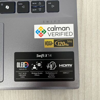 Игровой ноутбук Б-класс Acer Swift X 14 SFX14-72G / 14.5" (2880x1800) OLED / Intel Core Ultra 7 155H (16 (22) ядер по 3.8 - 4.8 GHz) / 16 GB DDR5 / 1000 GB SSD NVMe / nVidia GeForce RTX 4060, 8 GB GDDR6, 128-bit / WebCam