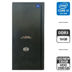 Комп'ютер Cooler Master Tower / Intel Core i5-4670K (4 ядер по 3.4 - 3.8 GHz) / 16 GB DDR3 / 120 GB SSD NEW + 1000 GB HDD / Intel HD Graphics 4600 / DVD-ROM / 400W