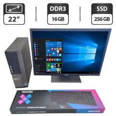 Комплект ПК: комп'ютер Dell OptiPlex 3020 SFF / Intel Core i5-4570 (4 ядра по 3.2 - 3.6 GHz) / 16 GB DDR3 / 256 GB SSD / Intel HD Graphics 4600 / DVD-ROM + Монитор Dell P2217 / 22" (1680x1050) TN + Клавіатура та мишка, кабелі