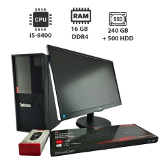 Комплект ПК: Lenovo ThinkStation P330 Tower / Intel Core i5-8400 (6 ядер по 2.8 - 4.0 GHz) / 16 GB DDR4 / 240 GB SSD + 500 GB HDD / Intel UHD Graphics 630 + Монитор 24" (1920x1080) TN / HDMI, DP / Разные бренды + Клавиатура и мышь