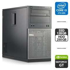 Компьютер Dell OptiPlex 390 Tower / Intel Core i5-2500K (4 ядра по 3.3 - 3.7 GHz) / 16 GB DDR3 / 128 GB SSD + 250 GB HDD / nVidia GeForce GT 610, 2 GB GDDR3, 64-bit / DVD-ROM