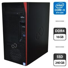 Комп'ютер Fujitsu Esprimo P558 E85 Tower / Intel Core i5-8400 (6 ядер по 2.8 - 4.0 GHz) / 16 GB DDR4 / 240 GB SSD / Intel UHD Graphics 630 / DVD-ROM / Windows 11 Pro