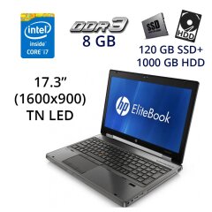 Мобільна робоча станція HP EliteBook 8760W / 17.3" (1600x900) TN LED / Intel Core i7-2620M (2 (4) ядра по 2.7 - 3.4 GHz) / 8 GB DDR3 / 120 GB SSD+1000 GB HDD / nVidia Quadro K3000M, 2 GB GDDR5, 256-bit / WebCam / DVD-RW / USB 3.0 / DP