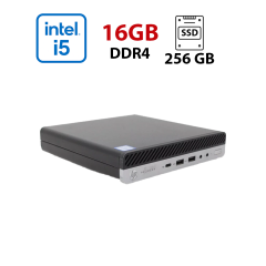 Неттоп HP ProDesk 600 G5 DM USFF / Intel Core i5-9400T (6 ядер по 1.8 - 3.4 GHz) / 16 GB DDR4 / 256 GB SSD M.2 NVMe / Intel UHD Graphics 630 / Win 11 Pro Lic