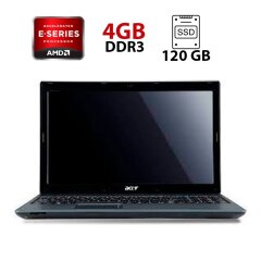 Ноутбук Б-клас Acer Aspire 5250 / 15.6" (1366x768) TN / AMD E-450 (2 ядра по 1.65 GHz) / 4 GB DDR3 / 120 GB SSD / AMD Radeon HD 6320 Graphics / WebCam