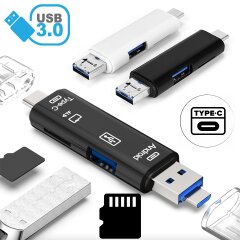 Универсальный считыватель флешек и кардридер (выходы USB, MicroUSB, Type-C / входы USB, TF card)