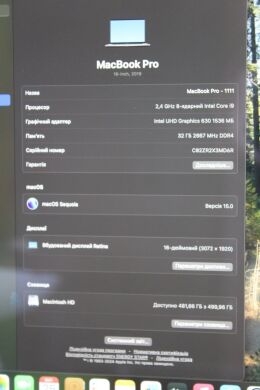 Ультрабук Б-клас Apple MacBook Pro 16 2019 A2141 / 16" (3072x1920) IPS / Intel Core i9-9980HK (8 (16) ядер по 2.4 - 5.0 GHz) / 32 GB DDR4 / 500 GB SSD / Intel UHD Graphics 630 / WebCam / MacOS