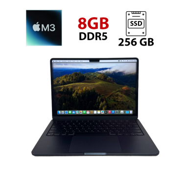 Ультрабук Б-клас Apple MacBook Air 13 M3 A3113 (2024) / 13.3" (2560x1664) IPS / Apple M3 (8 ядер по 2.7 - 4.1 GHz) / 8 GB DDR5 / 256 GB SSD / Apple M3 Graphics / WebCam / MacOS